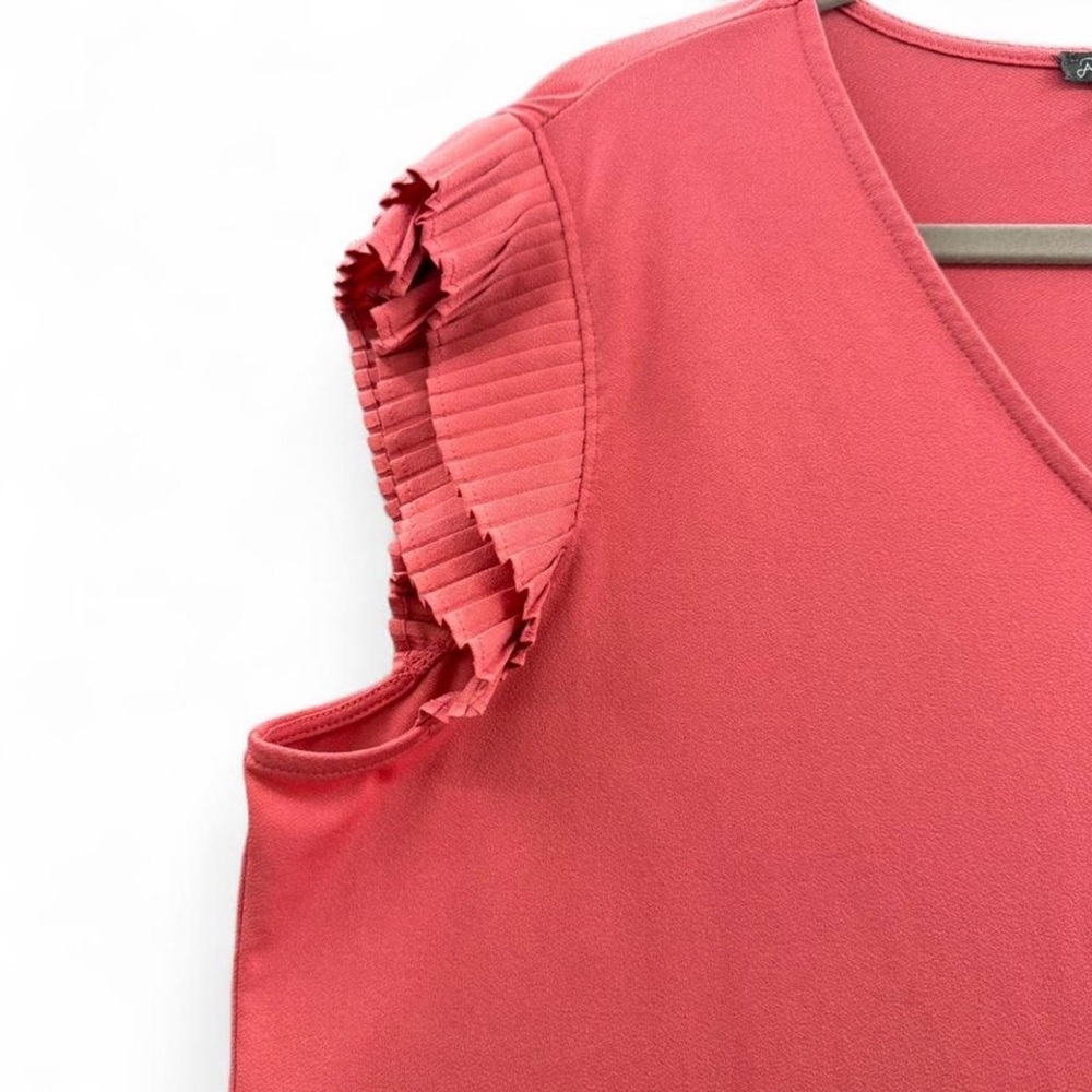 Adrianna Papell Coral Pink Sleeveless Blouse Pleated Shoulders Women’s Size XL - Picture 3 of 6